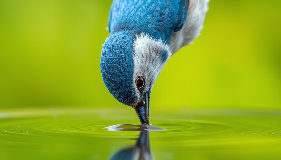 Bird drinking water captured in photorealistic detail.