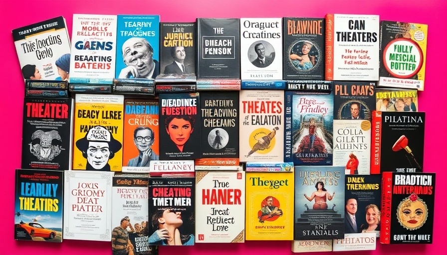 Collection of theater books for spring 2025, vibrant collage.