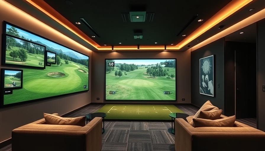 Modern home golf simulator setup in a stylish room.