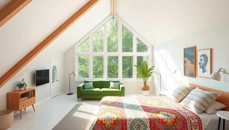 Bright attic room in Olivier Malthouse for sale, showcasing modern decor.