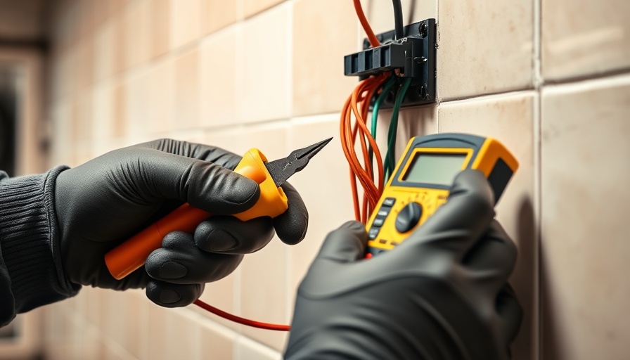 Close-up electrical work with tools and multimeter, branching into electrical work.