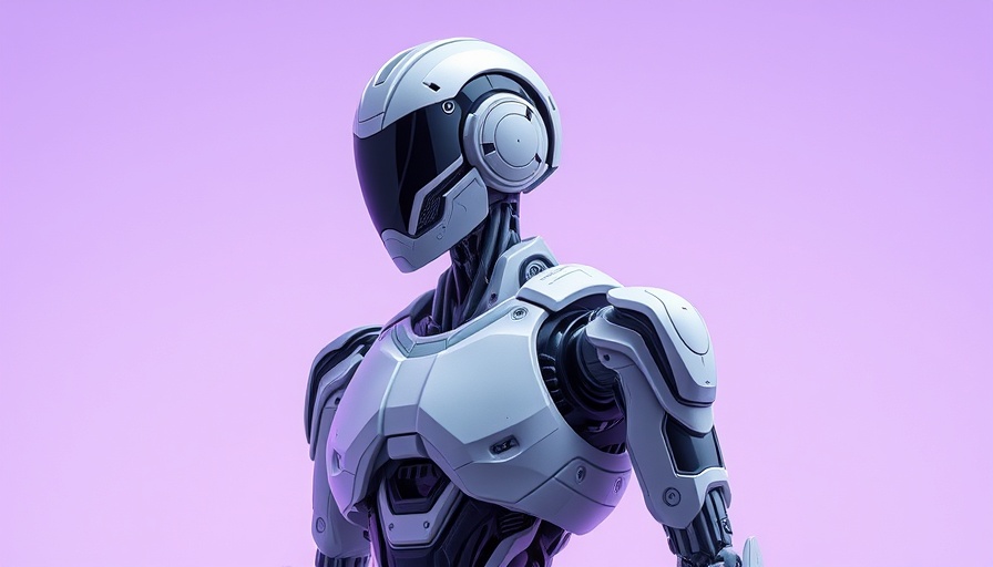 Futuristic humanoid robot in a minimalistic purple setting representing HARC for AI