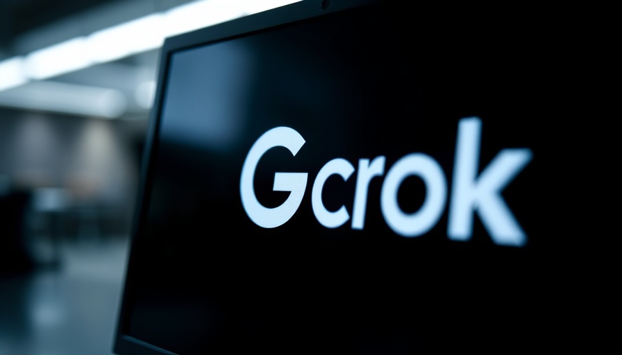 Close-up of Grok logo on digital screen, dark background