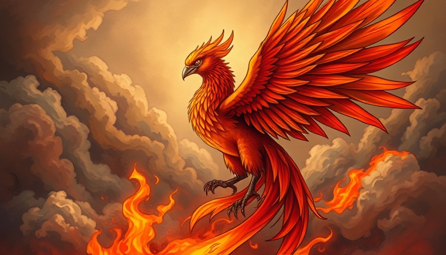 Legendary Phoenix rising with fiery wings.