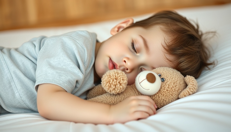 Serene toddler sleeping on a mattress with a teddy bear.
