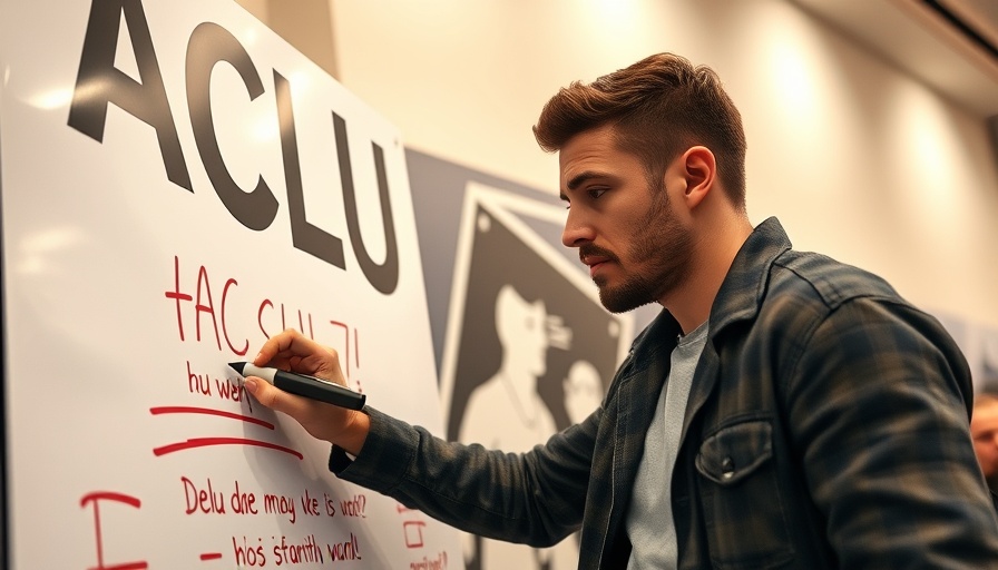 Young man writing on ACLU poster regarding safety concerns