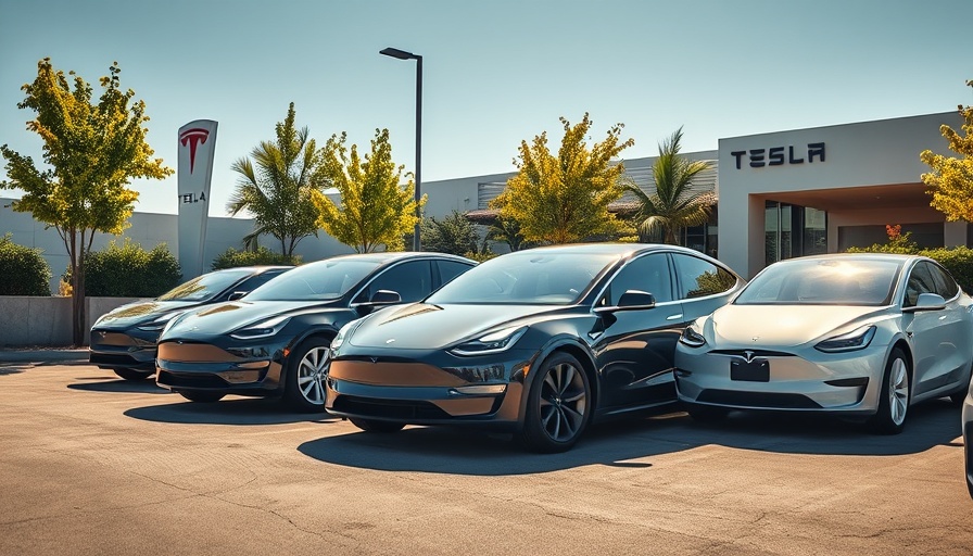 Tesla cars parked under sunlight, related to Tesla profit decline.