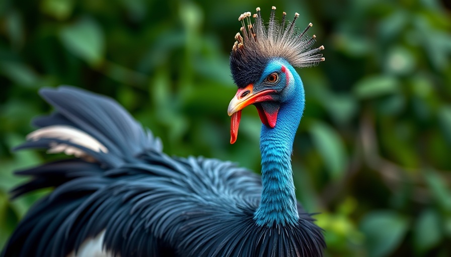 Raising the World’s Deadliest Bird: Vibrant cassowary in lush greenery.