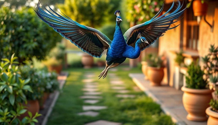 Can Peacocks Fly: Peacock soaring in a garden path.
