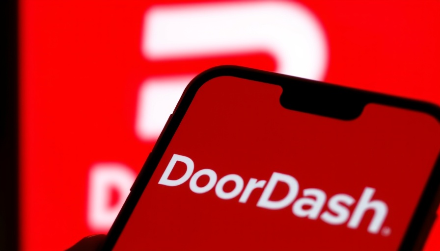 DoorDash logo on smartphone with red background.