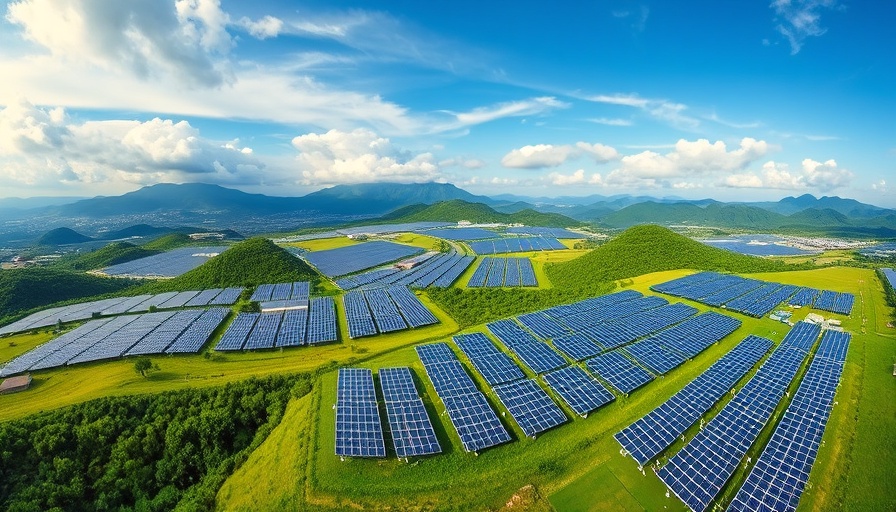 Aerial view of China's solar energy landscape against mountains.