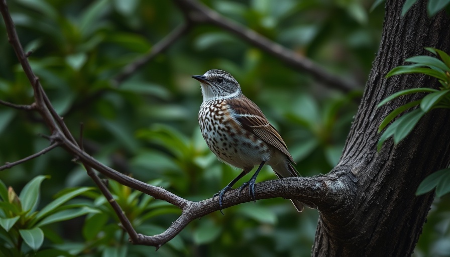 Speckled bird among foliage, Bird Songs of April theme