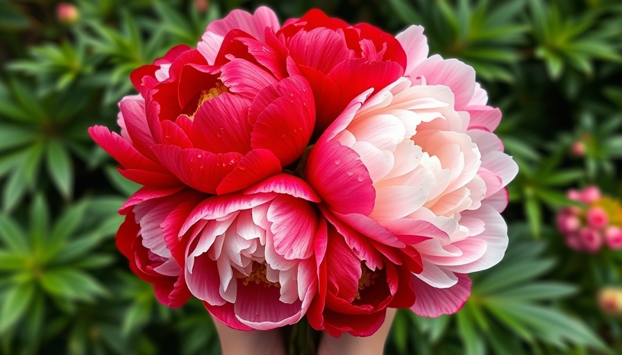Best cutting flowers bouquet of peonies in garden.