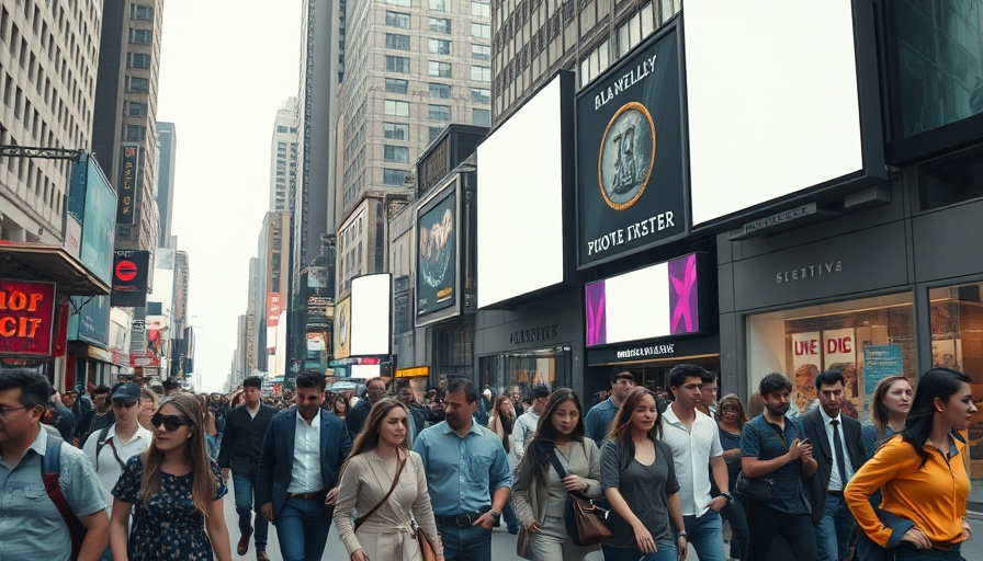 Europe power outage scene with blank city screens and people walking.