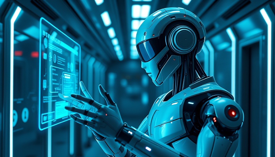 Agentic AI Security Solutions robot interacting with holographic interface.