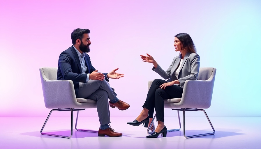 AI Generated Code discussion with two individuals on a modern stage.