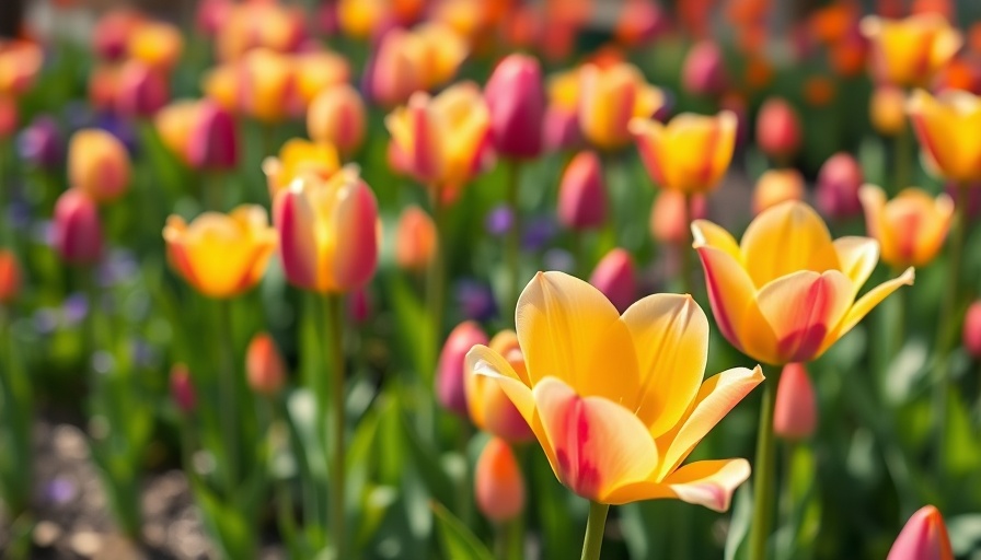 Vibrant outdoor garden filled with colorful tulips.