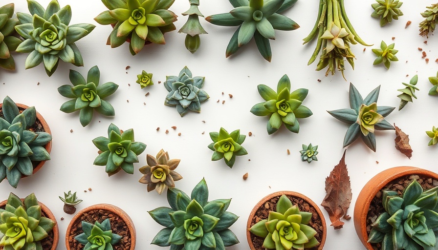Succulent propagation setup with leaves and soil.