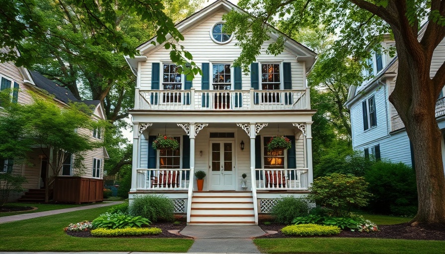 Charming house facade with cozy porch seating, perfect for downsizing.