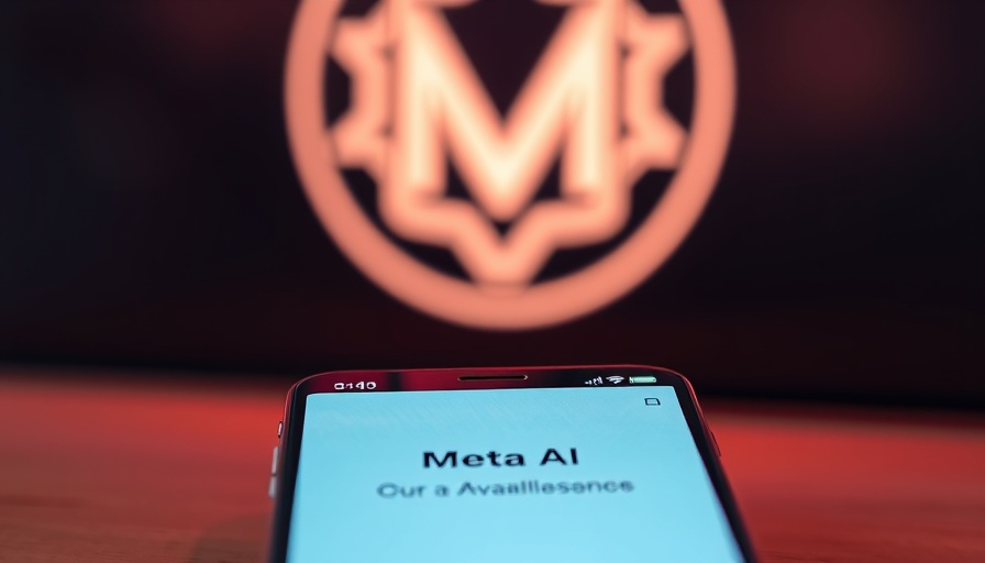 Meta AI message on smartphone with logo background, technology theme