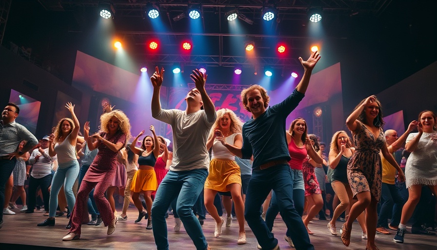 Energetic scene from Wonderful Town musical, performers dancing joyfully on stage.