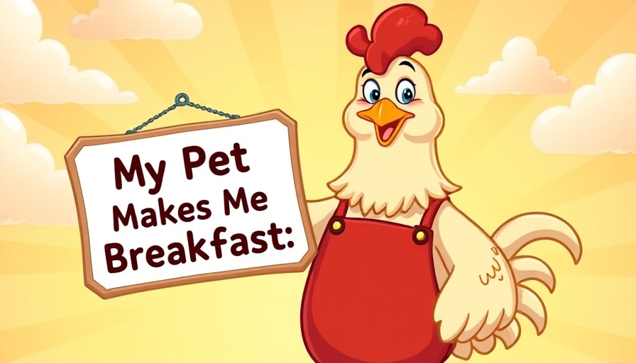 Cartoon chicken with humorous breakfast theme, Washington Peeps Community