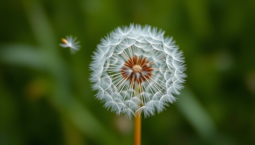 Dandelion seeds floating, symbolizing eco-anxiety in gardening.