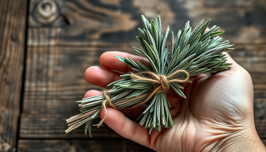 Fresh sage bundle showcasing healing properties against rustic background.