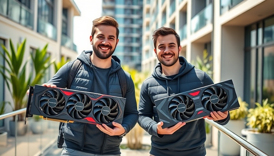 Men showcasing AI models on cheap gaming GPUs, outdoors.
