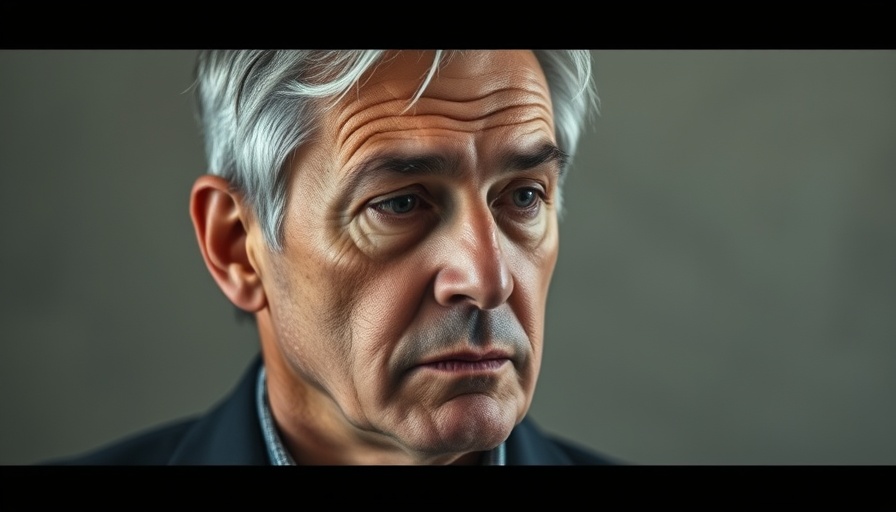 Middle-aged man, thoughtful expression in cinematic portrait.