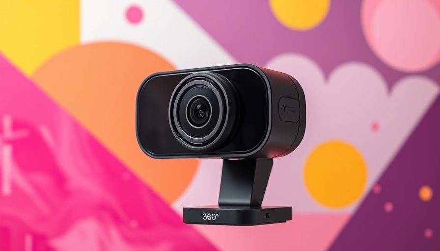 Stylized Insta360 X5 360 camera with abstract background.