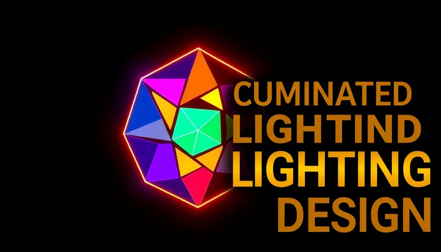 Colorful geometric lighting design logo with glowing text