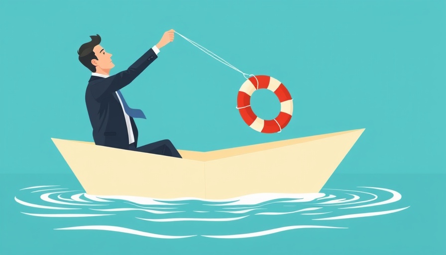 Vector art of businessman in paper boat aiding colleague, AI security risks metaphor.