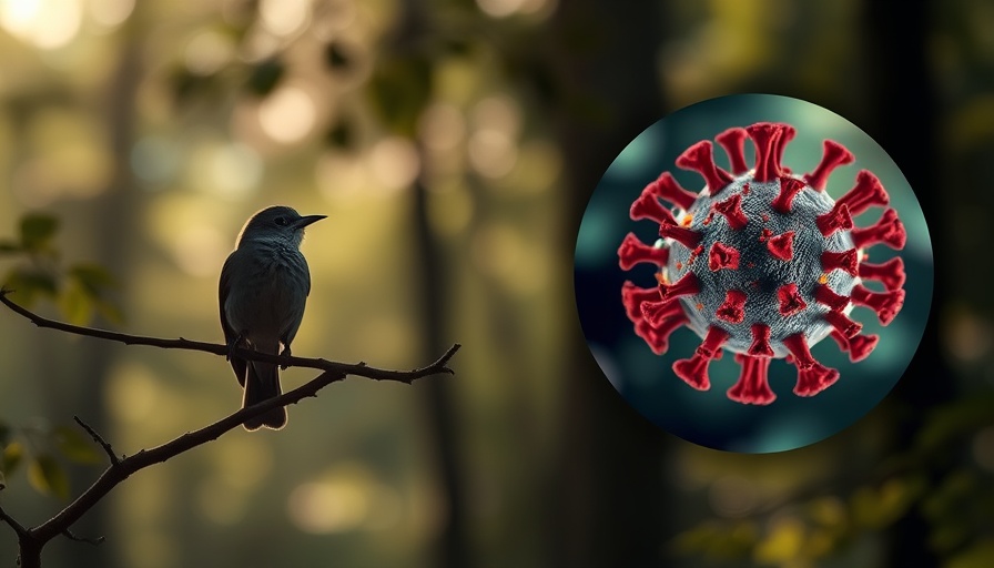 Bird flu overview: Silhouetted bird and virus illustration.