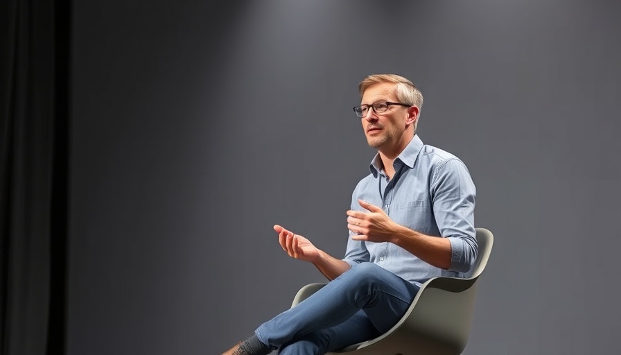 Man speaking on stage, highlighting AI models hallucinate less than humans.