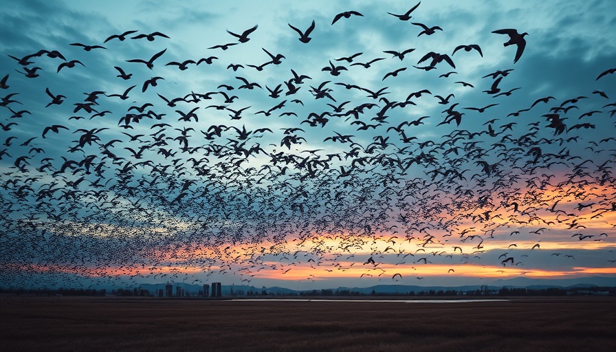 Cloud-watching scene resembling bird-watching with flock in sky.