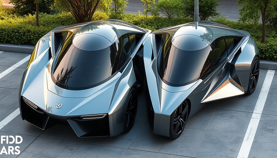Futuristic vehicles parked, highlighting Cybertruck depreciation.