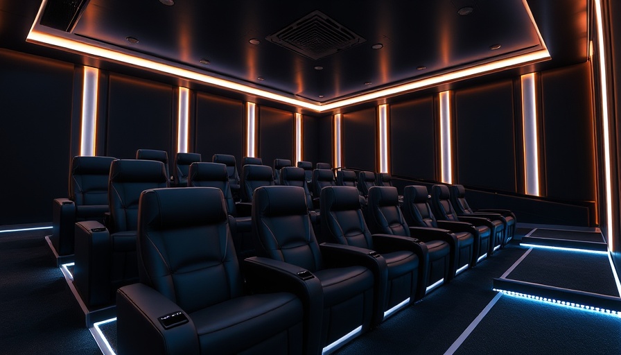Futuristic luxury home theater with ambient LED lighting and sleek recliners.