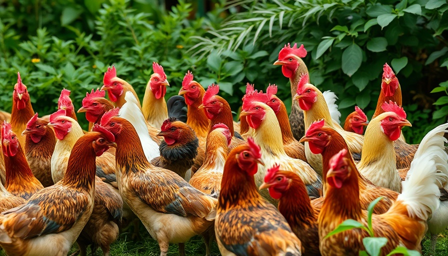 Chickens in a garden related to bird flu detection in Arizona.