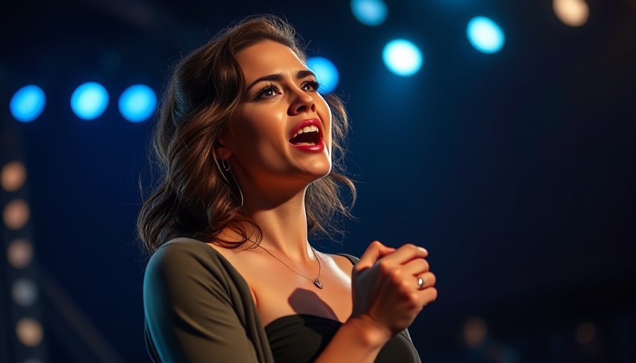 Emotional performer on stage under blue lights, 'Let Me Be Your Star'.