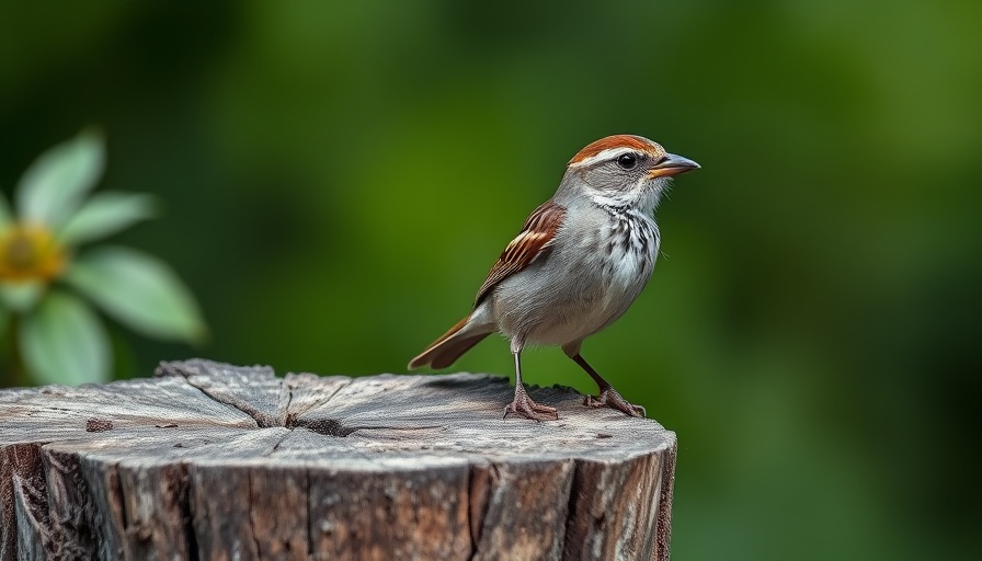 House sparrow perched on stump showing resilience and migration