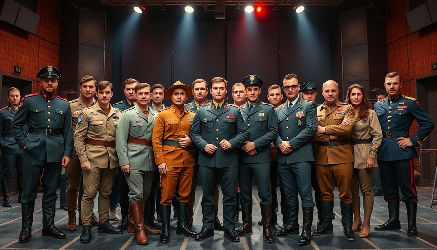 Actors in military attire on stage for Dogfight musical review.