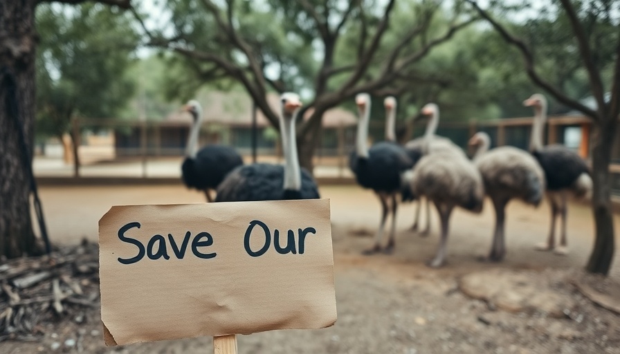 Save our ostriches sign with ostriches in the background.