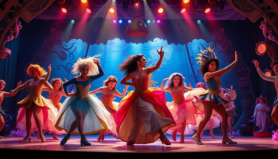 Theatrical scene from The Little Mermaid at Paper Mill Playhouse, vibrant costumes.