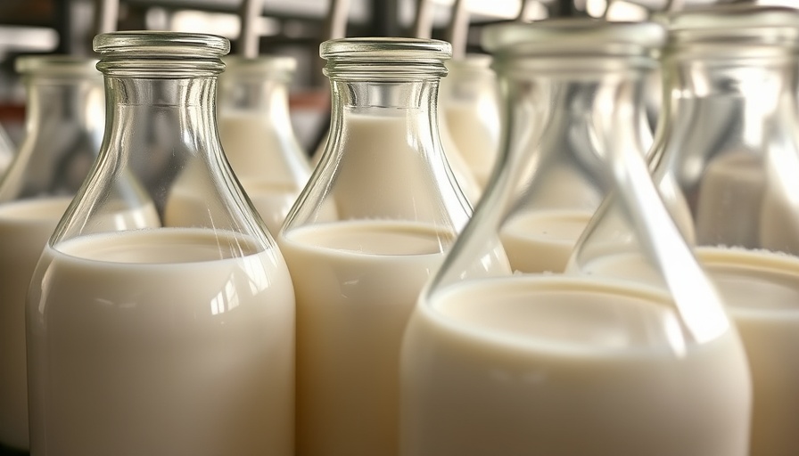 Milk collection jars in a dairy setting for raw milk processing.