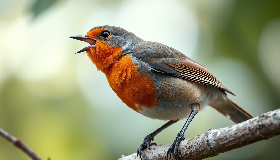 European robin singing on a branch highlighting benefits of listening to birds.