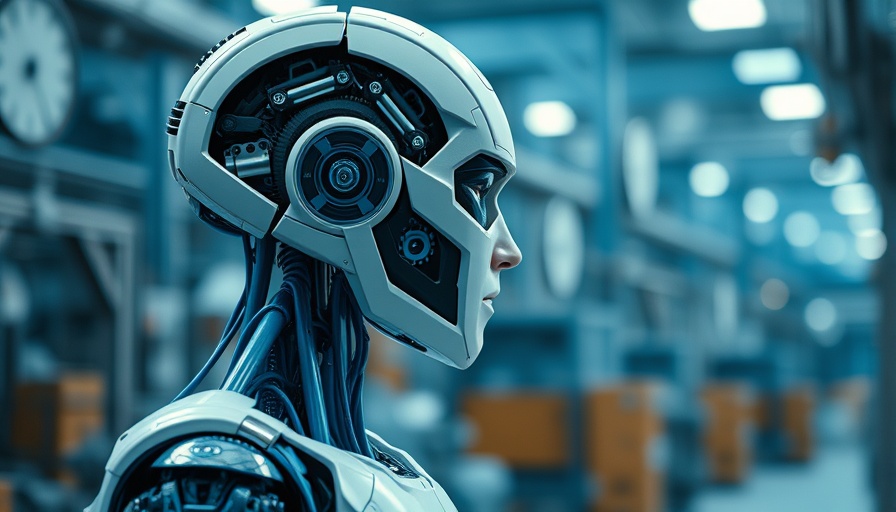 Intricate humanoid robot with exposed components in a futuristic setting.