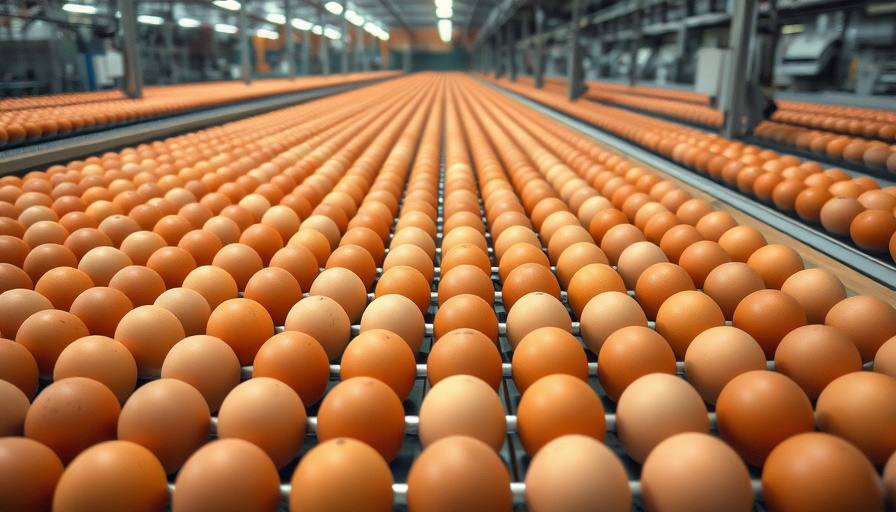 Brown eggs on conveyor belt, highlighting rising cost of eggs.