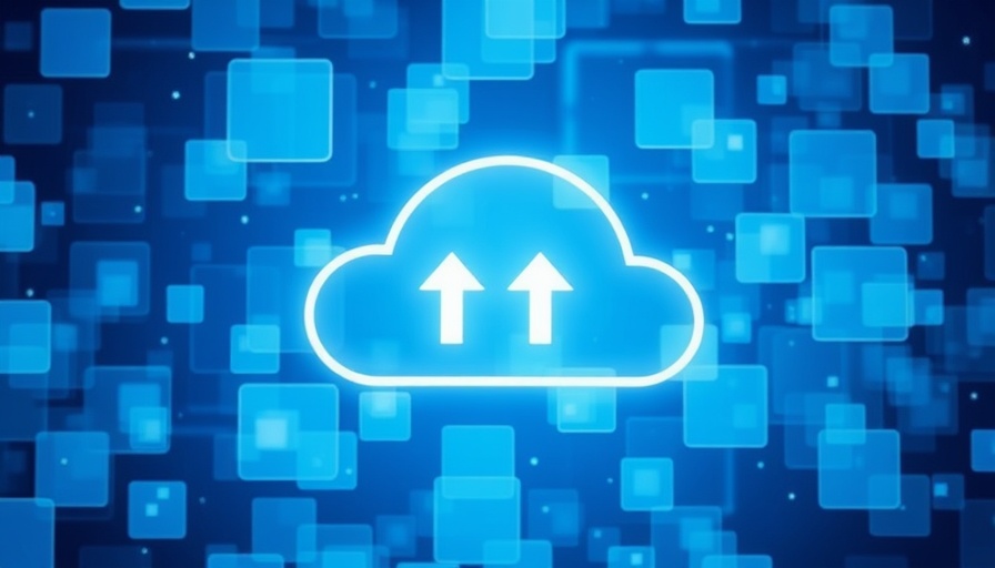 AI Ambition Outpaces Execution: Cloud computing concept with arrows against a blue geometric background.