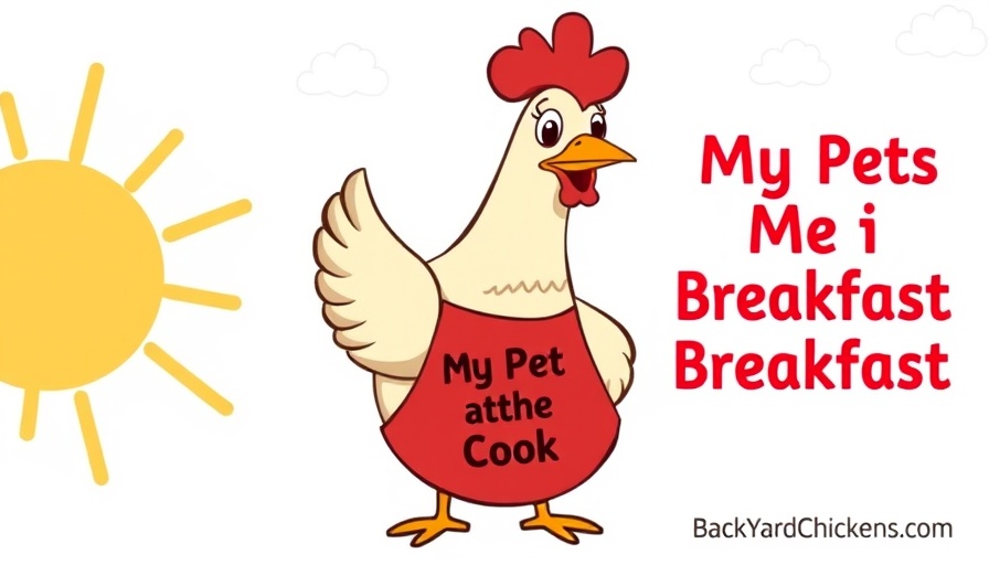 Cartoon chicken with apron in sunny setting, BackYardChickens logo.